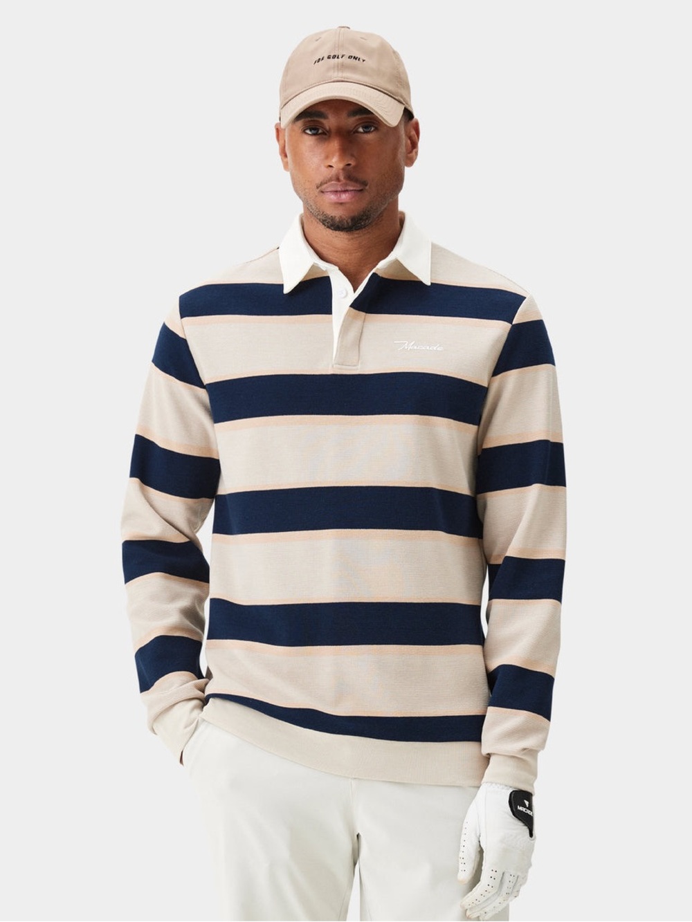 Macade Golf Men’s Striped Core Long Sleeve Collared Rugby Shirt, Size S
